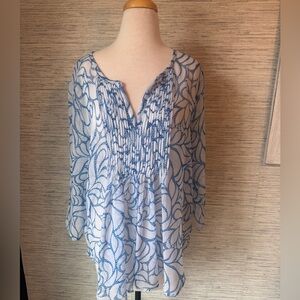 PARAGON Blue and White sheer Women's Top. Perfect over swimsuit!
